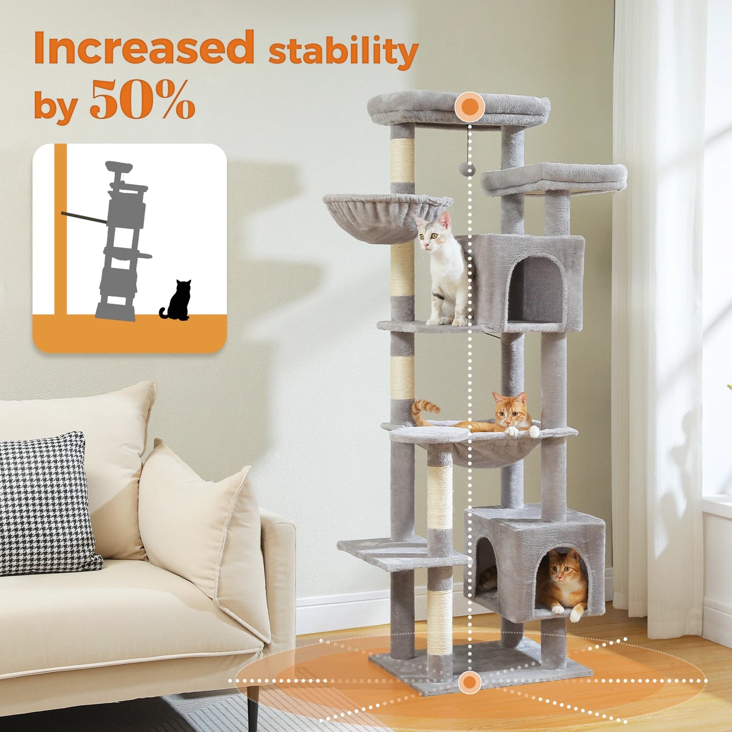 PAWZ Road Tall Cat Tree With Durable Scratching Posts