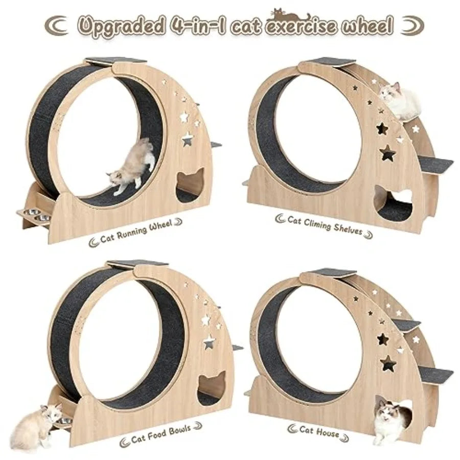 5-in-1 Cat Wheel for Indoor Cats 4.3 High Large Exercise Wheel with Silent Operation Durable Plastic and Wood Finish Compact De