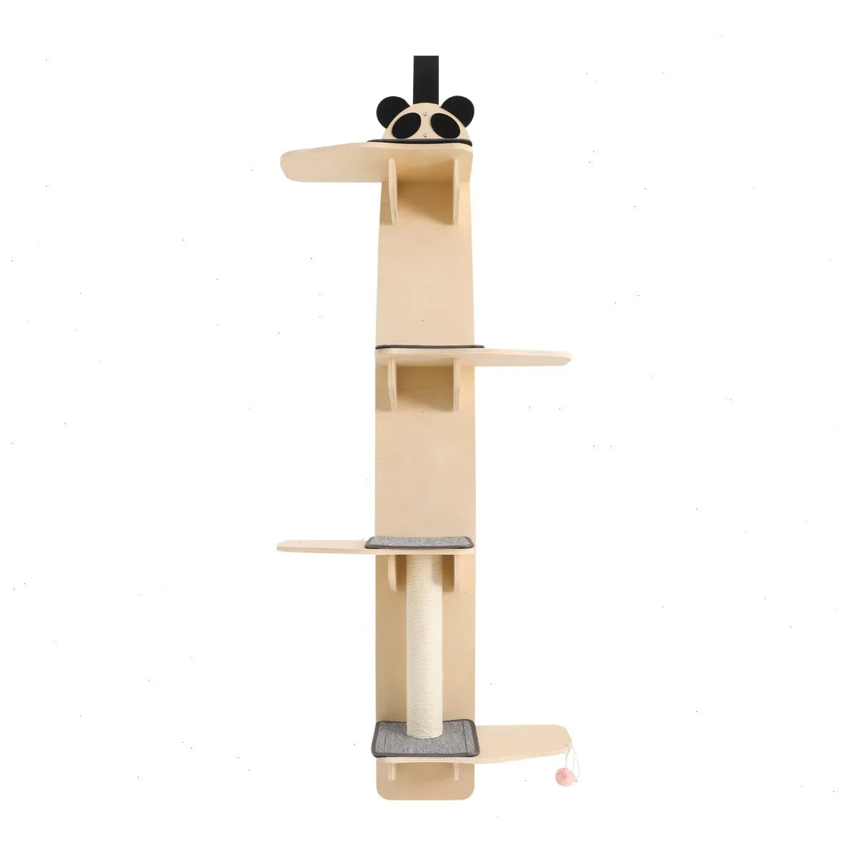 67inch Door Hanging Cat Tree, 4 Tiers Cat Climber with Strong Wood Shelves, Scratching Board, Teasing Ball, Indoor Vertical Cat Tower for Small Spaces