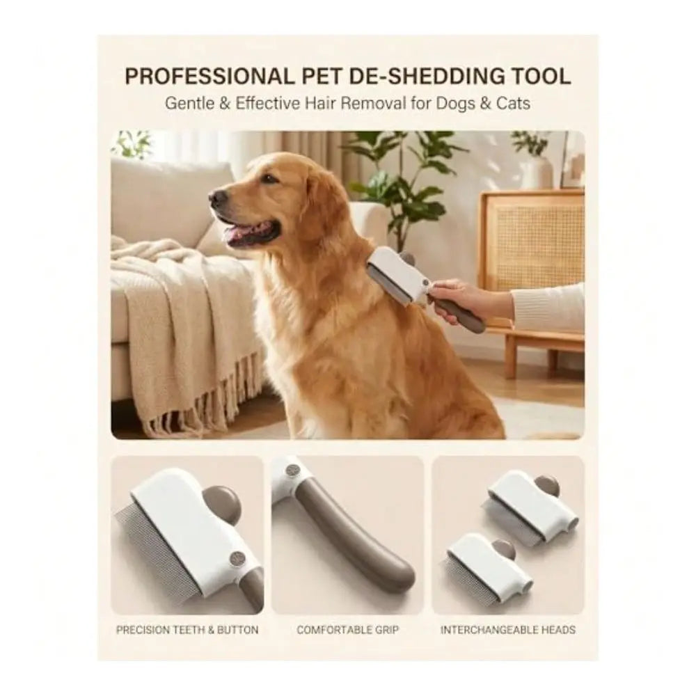 Pet Hair Removal Comb, Interchangeable Cat Brush With Release Button Cat Brush For Indoor Cats, Dog Brush And Pet Grooming Brus