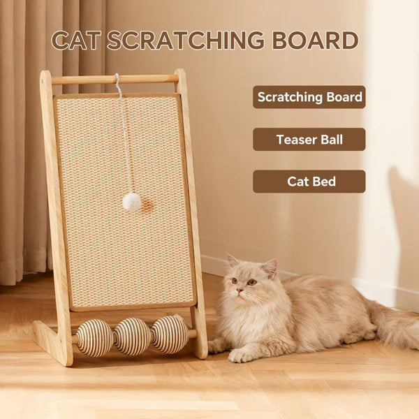 L-shaped sisal cat scratcher with hanging ball, satisfies cats' scratching and playing instincts