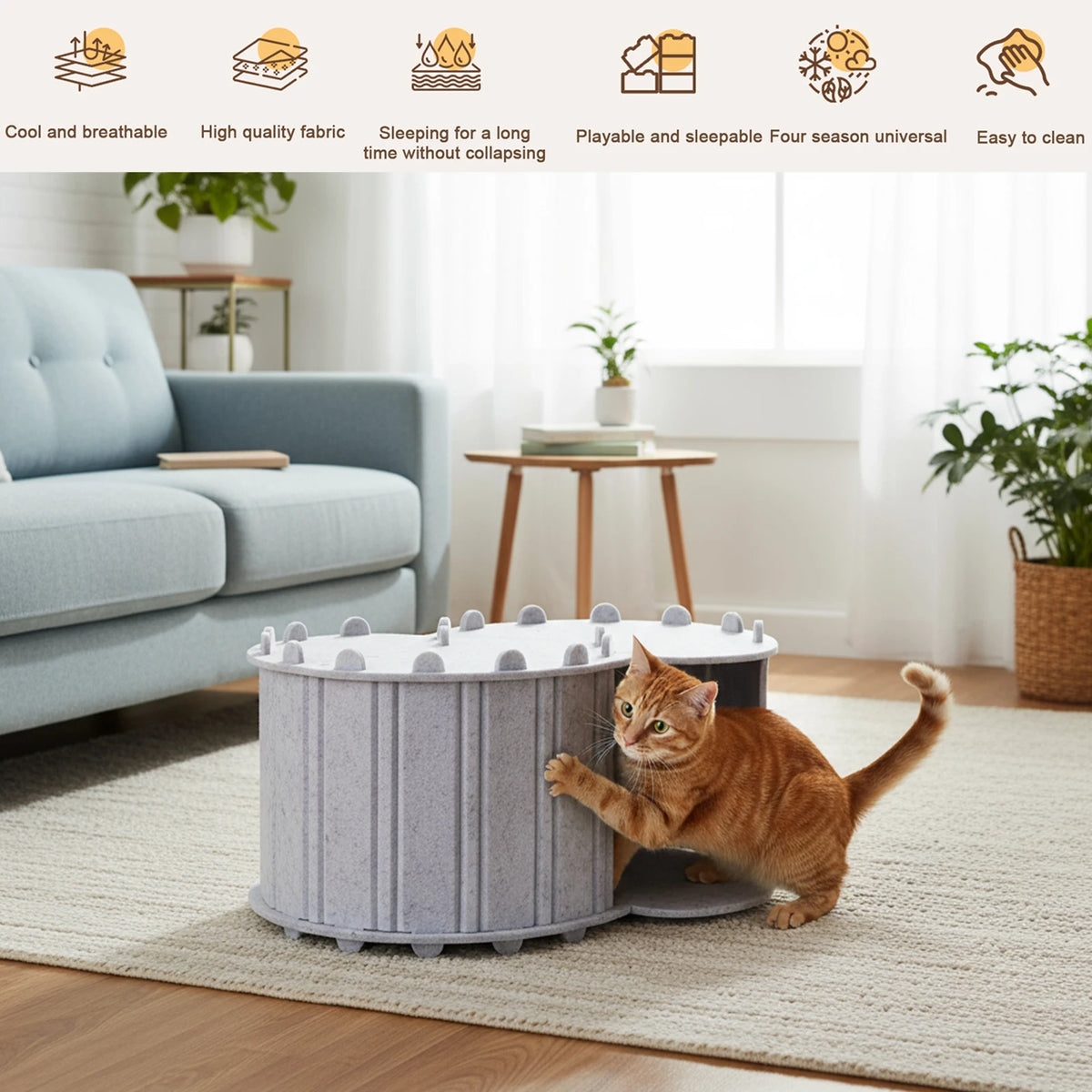 Foldable Felt Cat Tunnel Bed Semi Enclosed Peekaboo Cave