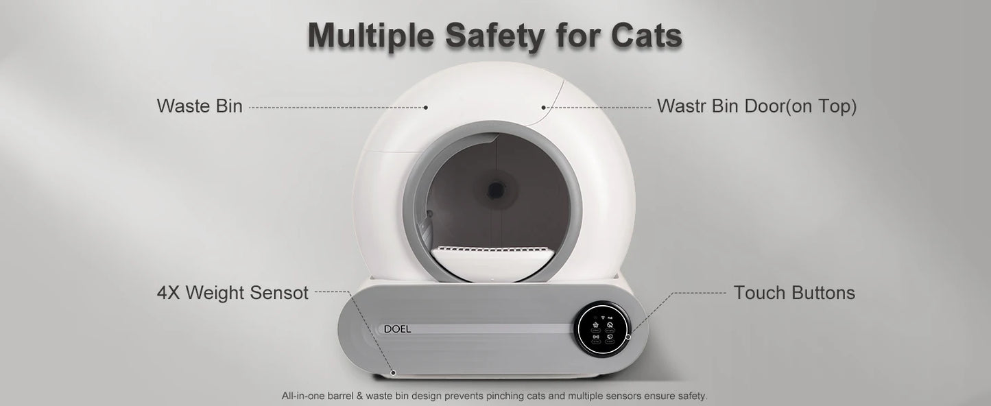 DOEL Self Cleaning Cat Litter Box 65L Automatic Cat Litter Box w/ Trash Bag & Litter Mat Smart Cat Toilet App Control 2.4G WiFi