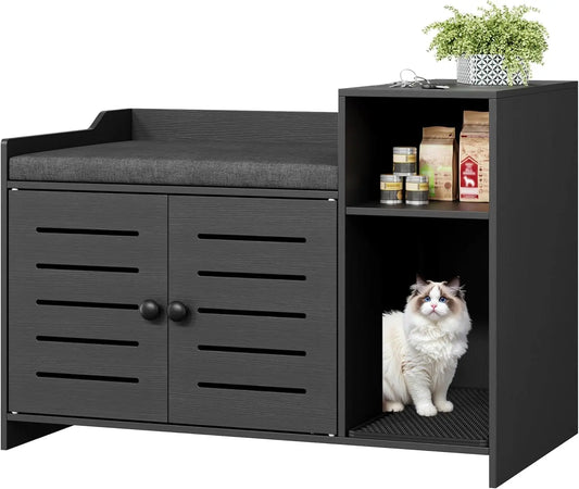 Farmhouse Cat Litter Box Enclosure Scratch Pad Storage Cabinet