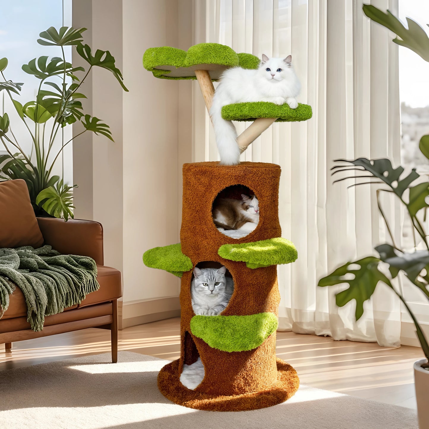 148 cm Tall Cat Tree for Indoor Cats, Large Cat Tower with Luxury Cat Condo, Cat Tree Tower with Soft Cushion, Scratching Board