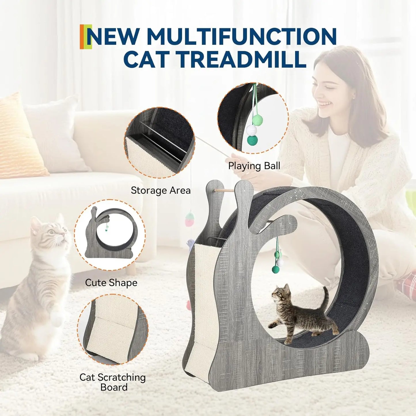 45" Large Cat Exercise Wheel, Cat Treadmill Wheel for Indoor Cats, Kitty Running Toy Walking Training for Fitness Weight Loss Device Suitable for Most Cats Physical Exercise Activity