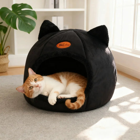 Black New Deep Sleep Comfortable Winter Cat bed Small mat Basket Puppy House products Pet tent Comfortable Cave