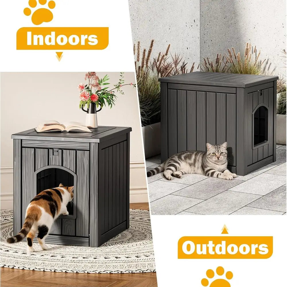 Enclosed Cat Litter Box Furniture With Weatherproof Outdoor Shelter