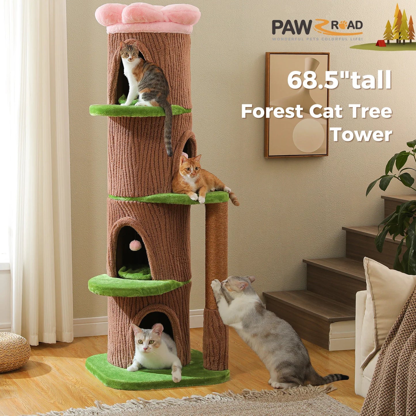 PAWZ Road Large Cat Tree With Four Condos And Scratching Post
