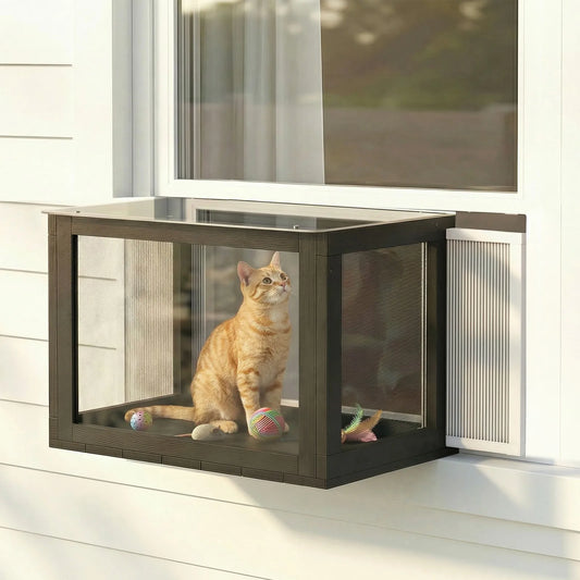 Window Catio Outdoor Cat Enclosure Adjustable 25"–41", Black