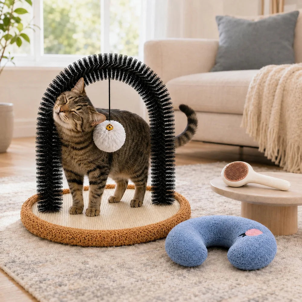 Cat Self Groomer Arch With Sisal Scratcher And Hanging Ball