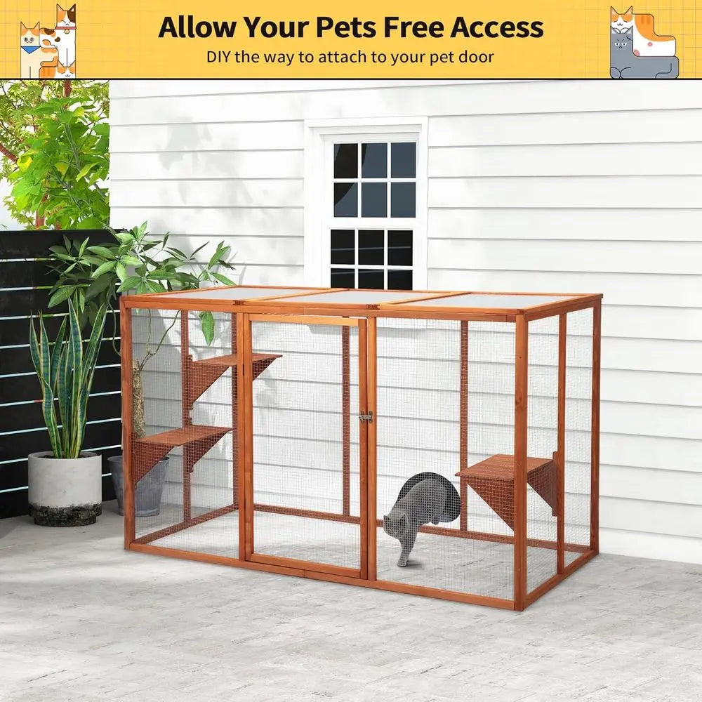 Outdoor Catio with Multi-Level Cat Enclosure and Waterproof Roof