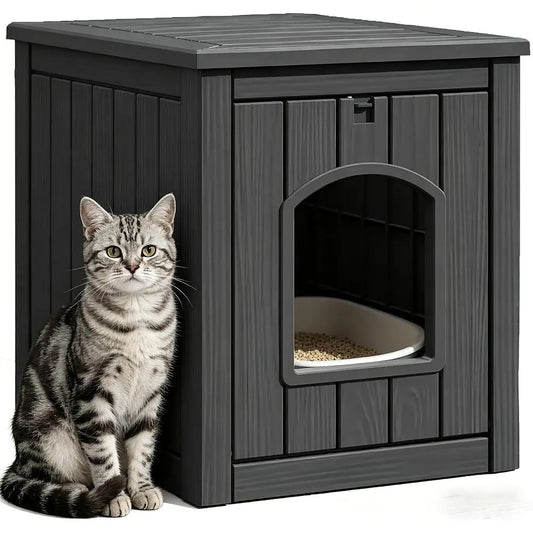 Enclosed Cat Litter Box Furniture With Weatherproof Outdoor Shelter by Annie N Poe Cattastic Supplies