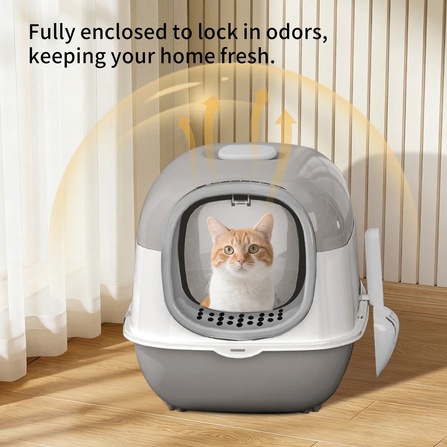 Switchable Open/Semi-Enclosed Cat Litter Box, Extra Large Jumbo Size for Multi-Cat Households, Splash-Proof and Anti-Tracking, Dual-Mode Over-the-Top Litter Pan, Low-Entry for Easy Cleaning，Suitable for cats of different si