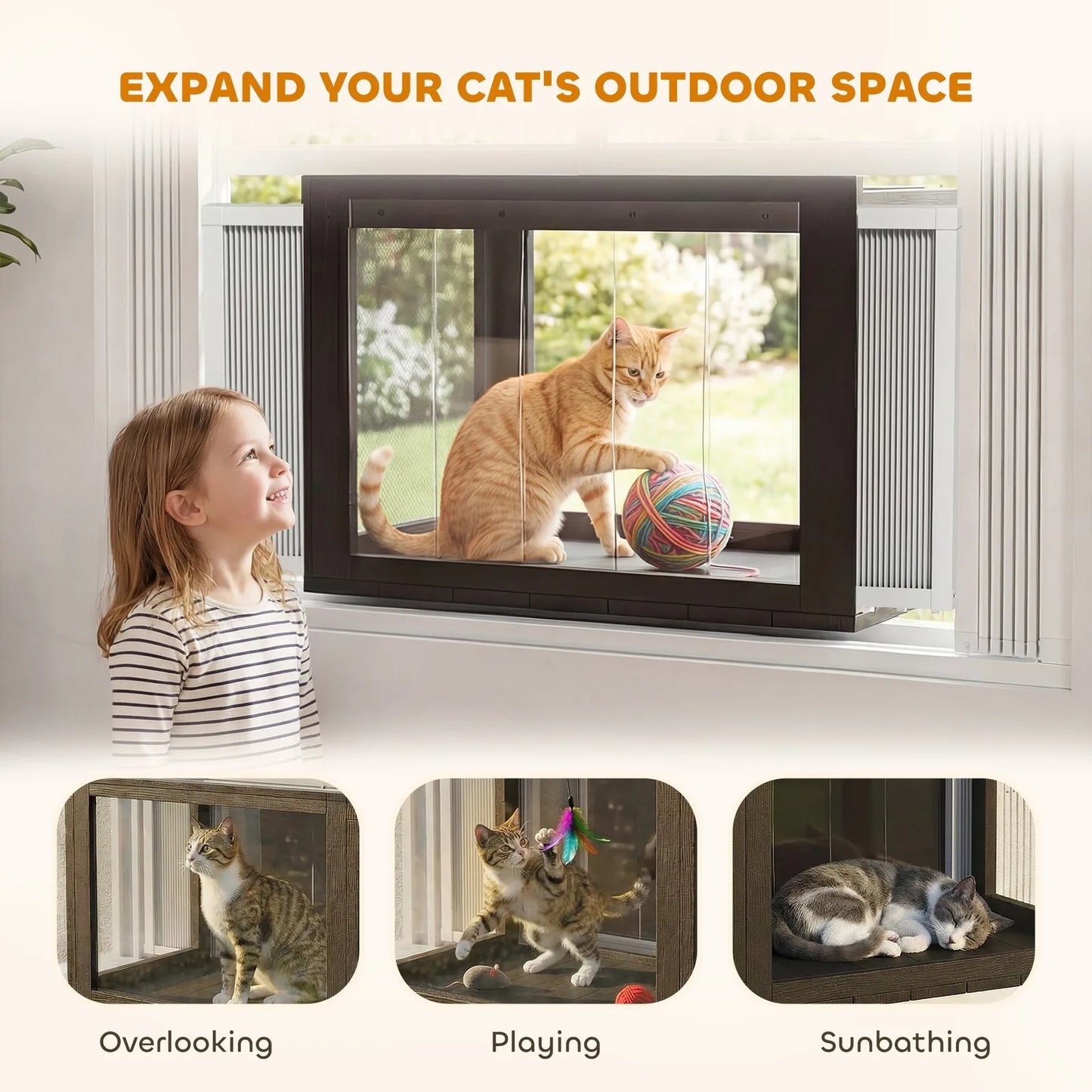 Window Catio Outdoor Cat Enclosure Adjustable 25"–41", Black