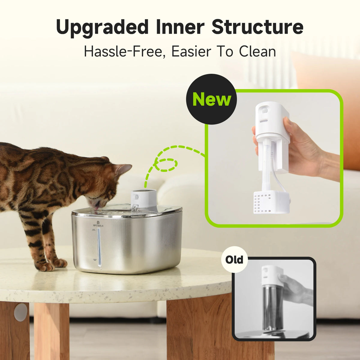Apetdola Wireless Cat Water Fountain Auto Sensor Drinking Dispenser