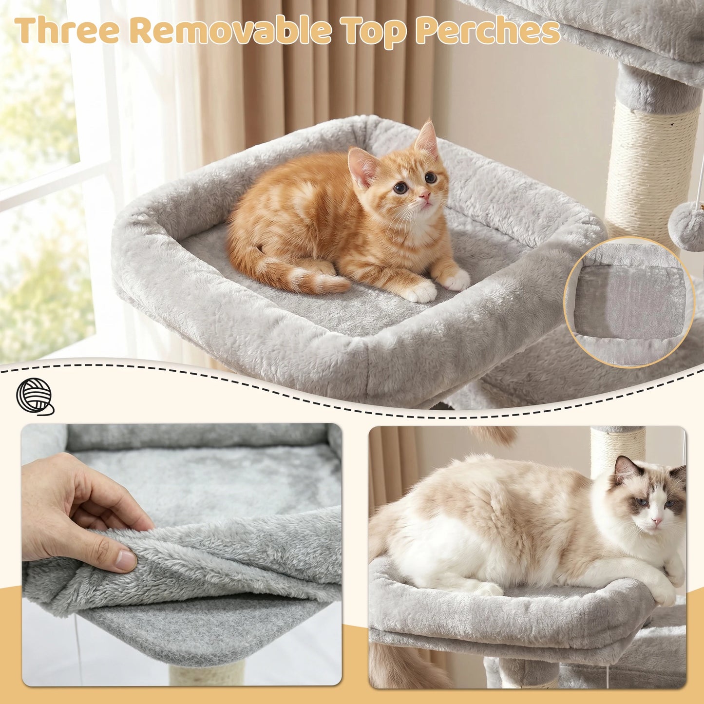 FOOWIN 173cm 68in Large Multi Level Cat Tree Tower Indoor Activity Center 2 Condos 3 Plush Perches Scratching Post Kitten Pet