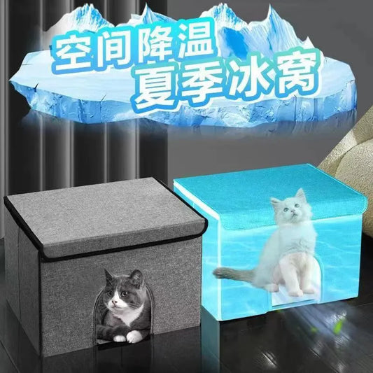 Foldable Cooling Cat Nest With Integrated Ice Pack For Pets