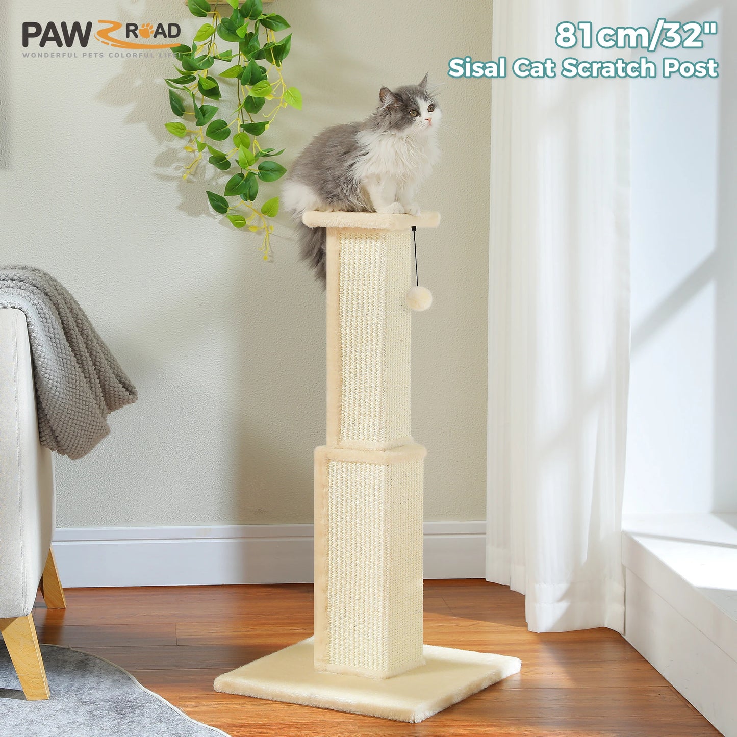PAWZ Road Large Indoor Cat Scratching Post With Sisal Ball Toy