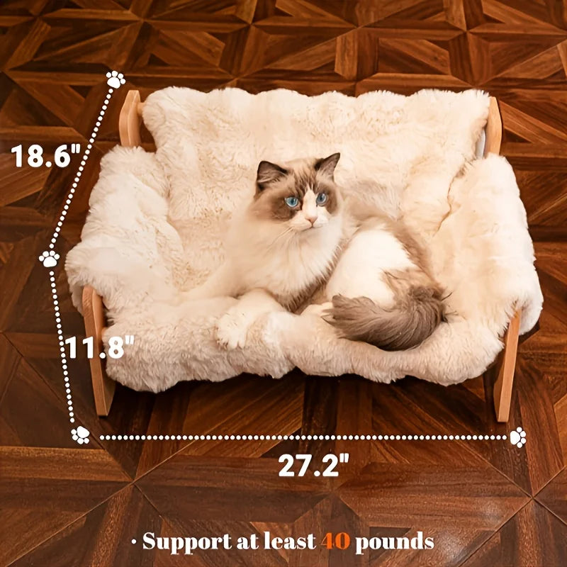 Raised Solid Wood Pet Couch Bed - Elevated Modern Cat & Dog Sofa Chair with Thick, Wide Wood Frame, (Suitable for cats & small D