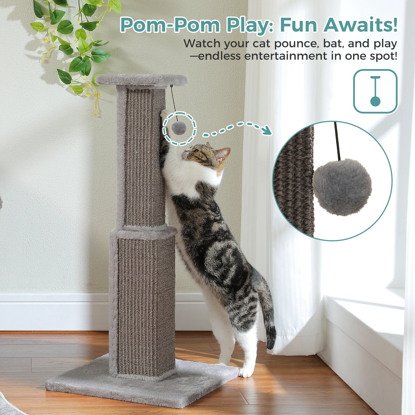 PAWZ Road Cat Scratching Post With Woven Sisal Ball Toy