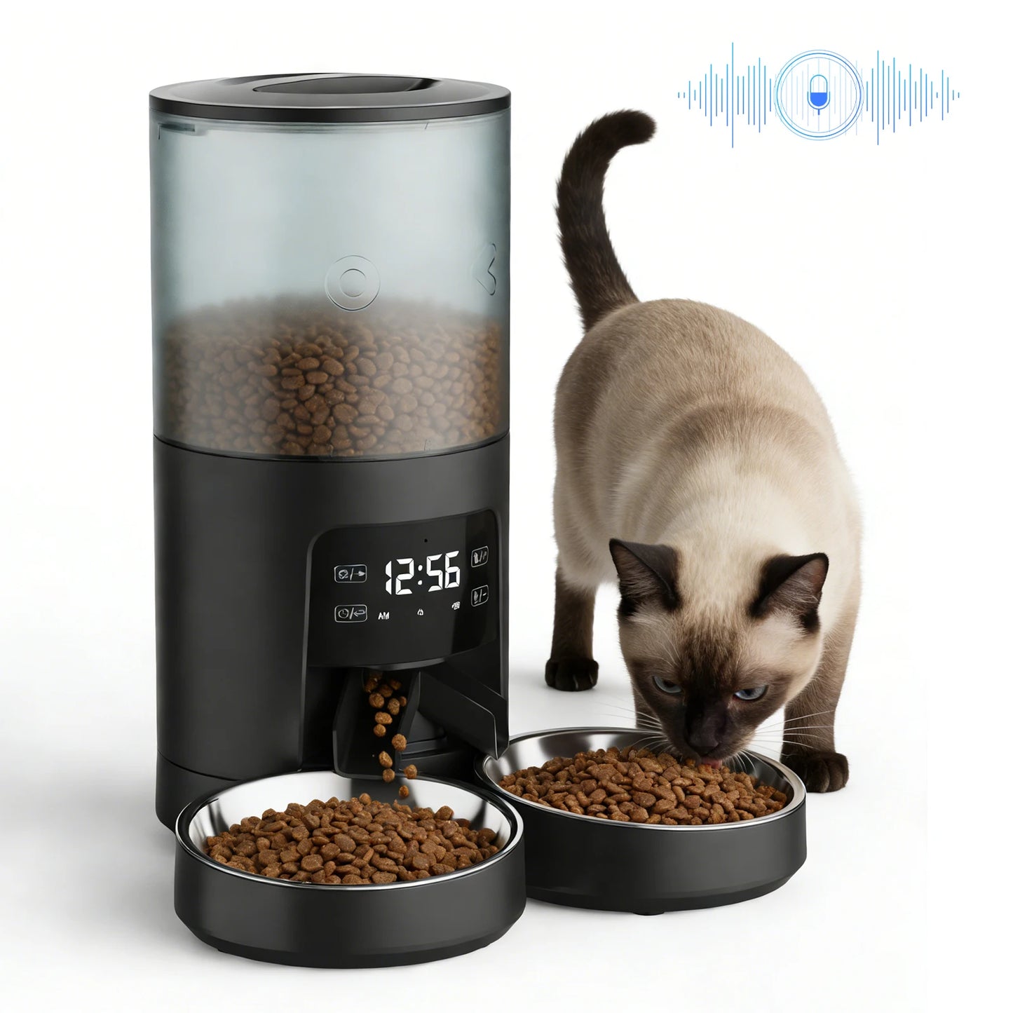 JHK 6L Automatic Cat Feeder with 2 Stainless Bowls Timed Cat Food Dispenser Dual Power Supply Dual Pet Feeder for Cat and Dog