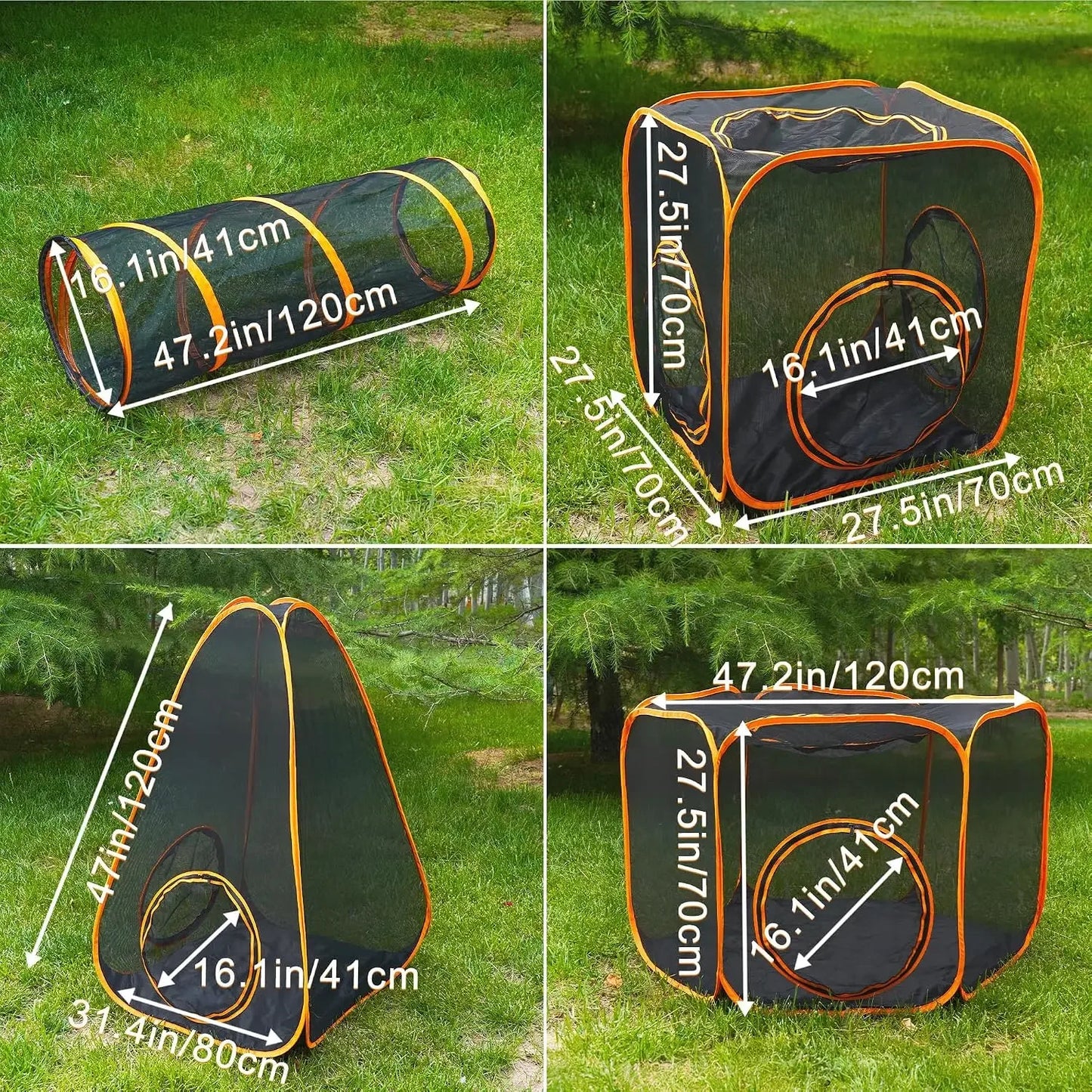 7-in-1 Outdoor Cat Enclosure, Foldable Pop-Up Mesh Playpen with Tunnels for Small Pets