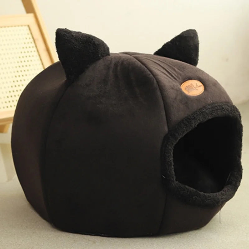 Black New Deep Sleep Comfortable Winter Cat bed Small mat Basket Puppy House products Pet tent Comfortable Cave