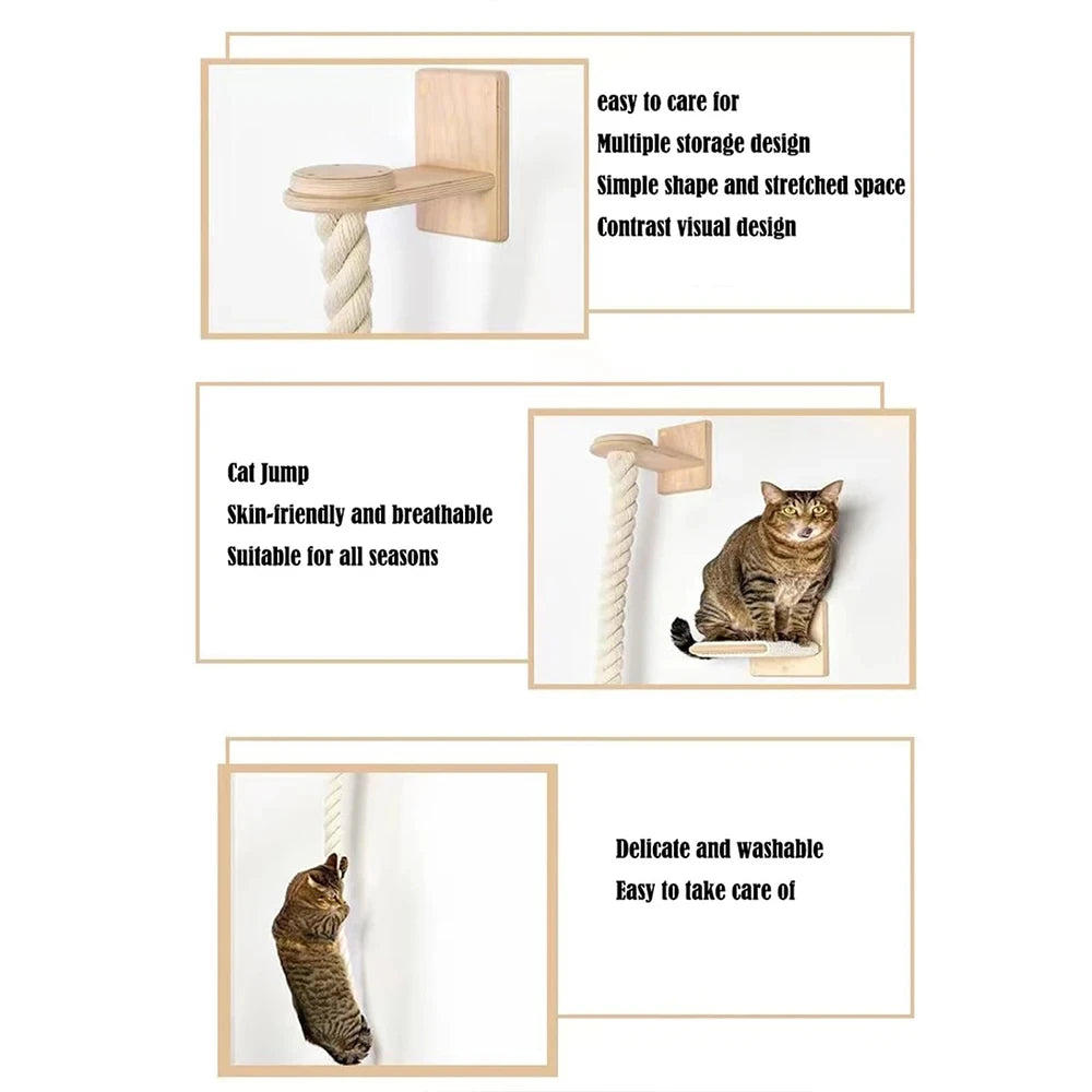 CWV Wall Mounted Cat Scratching Climbing Shelf With Sisal Rope