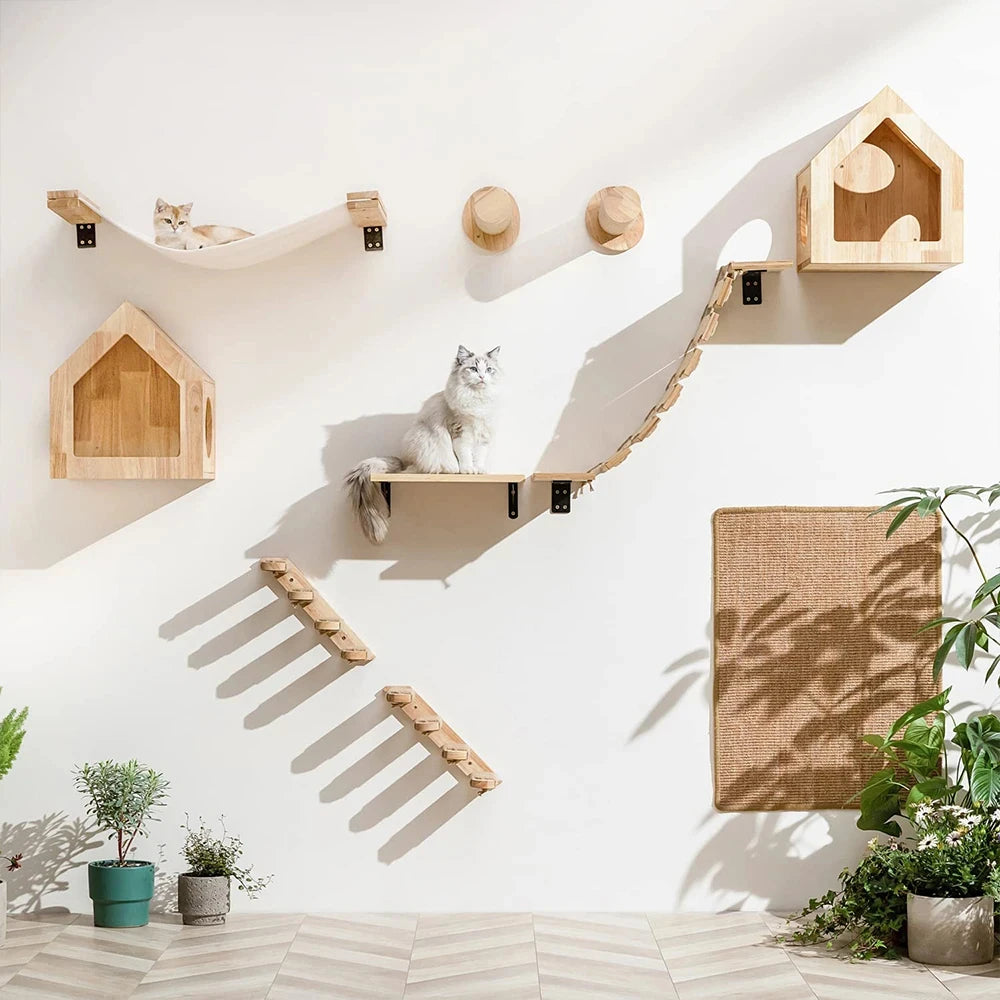 CWV Wall Mounted Cat Climbing Shelf With Sisal Scratching Post