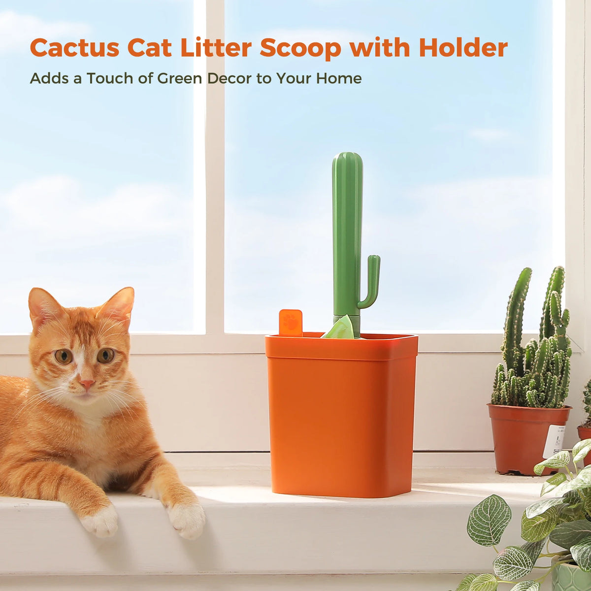Cactus Cat Litter Scoop With Holder And Waste Bag Storage