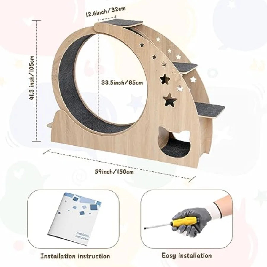 5-in-1 Cat Wheel for Indoor Cats 4.3 High Large Exercise Wheel with Silent Operation Durable Plastic and Wood Finish Compact De