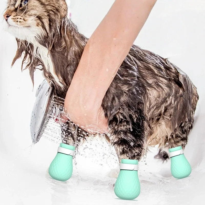 Adjustable Silicone Cat Claw Protector Bath Anti-Scratch Cat Shoes For Cat Pet Bath Wash Boots Cat Paw Nail Cover Pet Grooming S