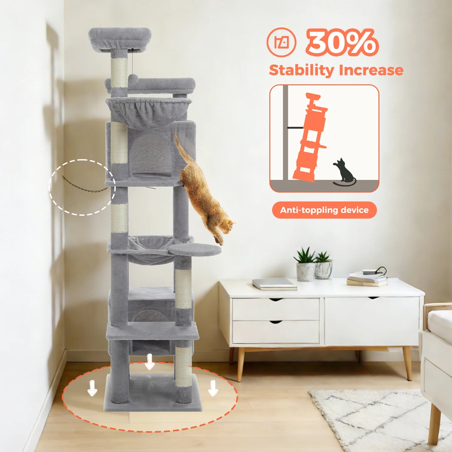 Tall Cat Tree for Indoor Cats Big Cat Tower with Super Large Hammock Cat Climbing Tree with Scratching Posts Condo House Black