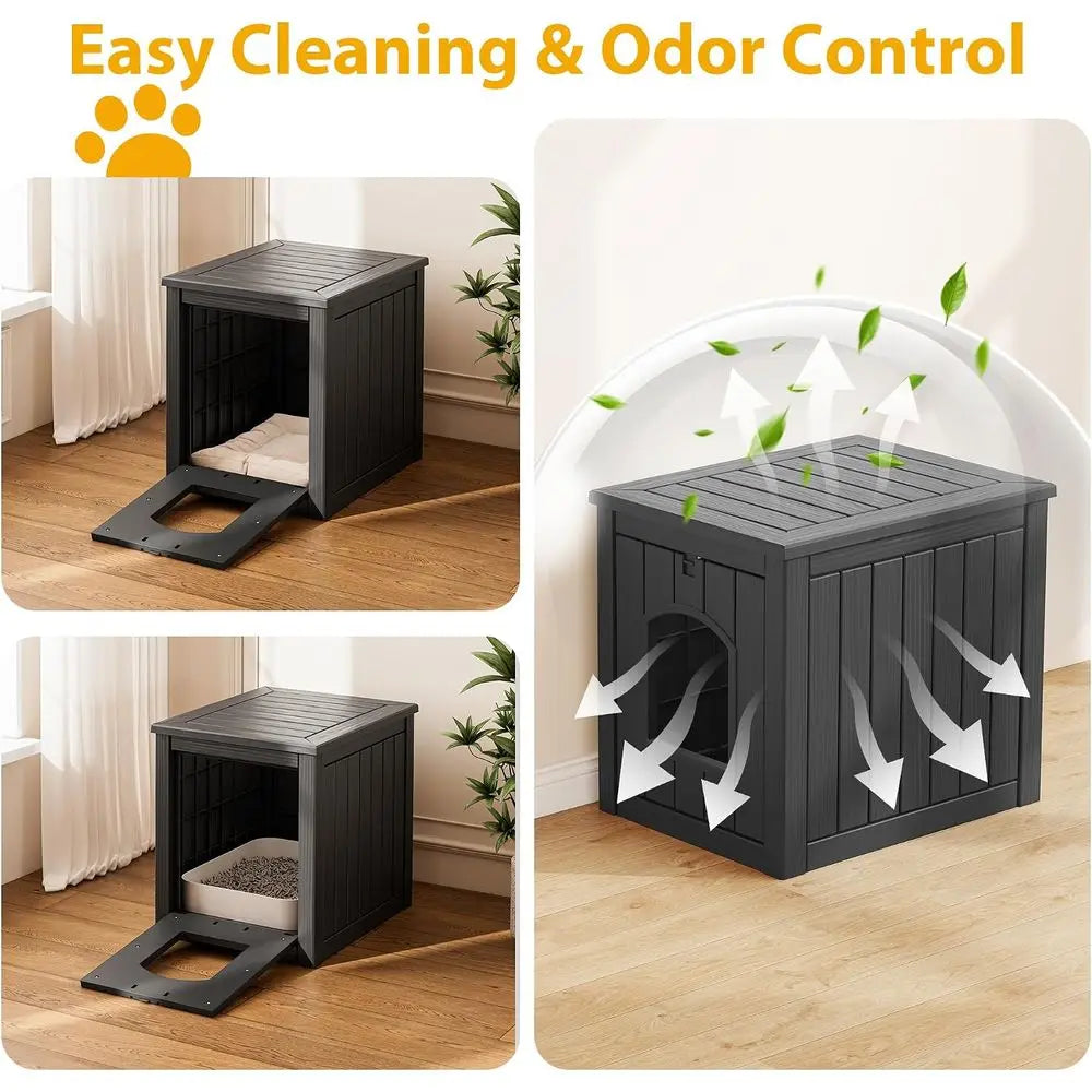 Enclosed Cat Litter Box Furniture With Weatherproof Outdoor Shelter