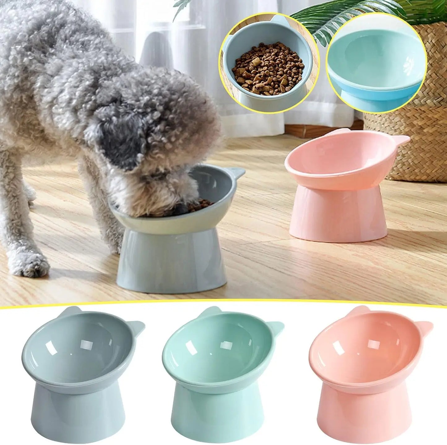 Tilted Cat Food Bowl - Whisker Friendly, Anti Vomiting, Slanted, Cat Bowl, Blue