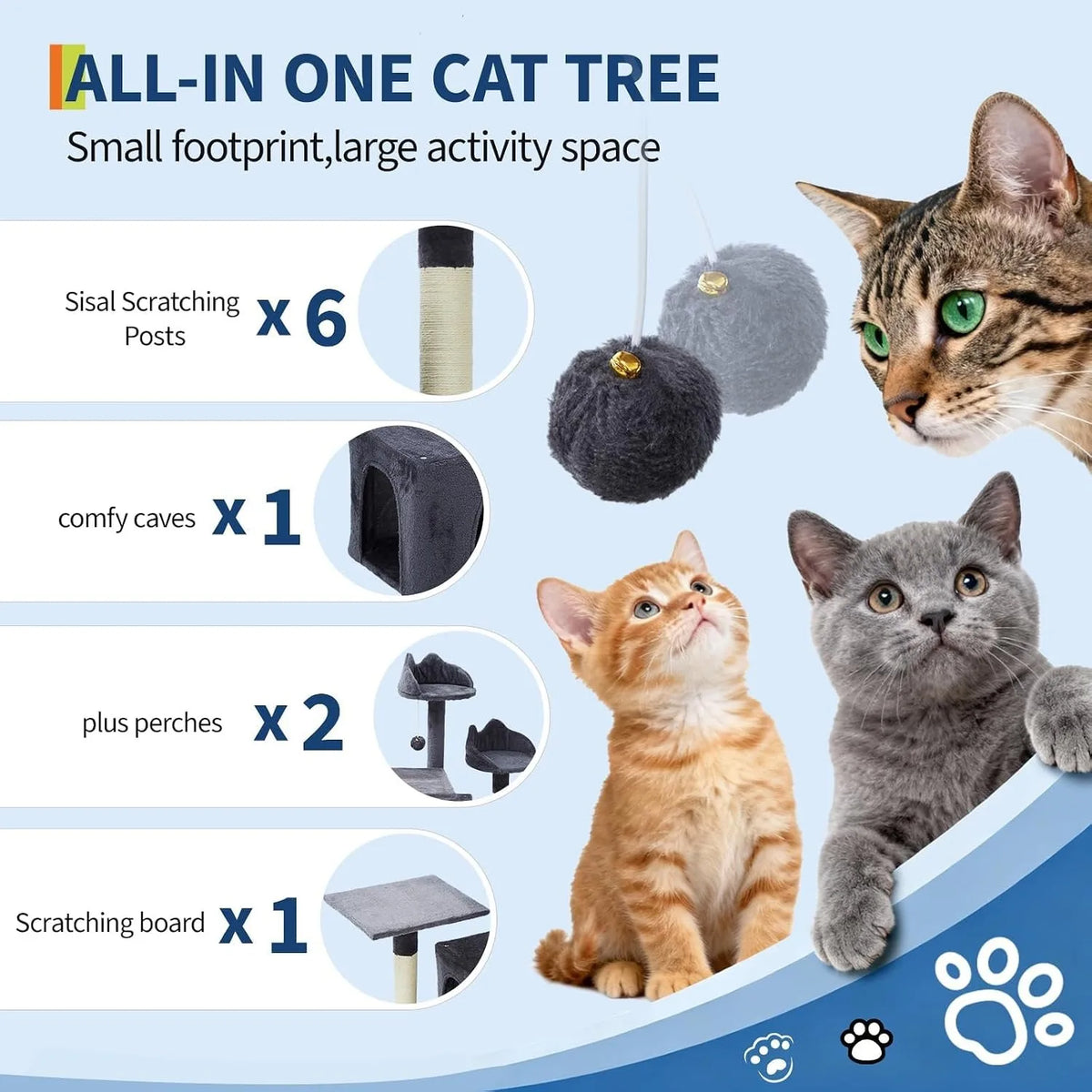 Premium Multi Level Cat Tree With Scratching Posts And Hammock