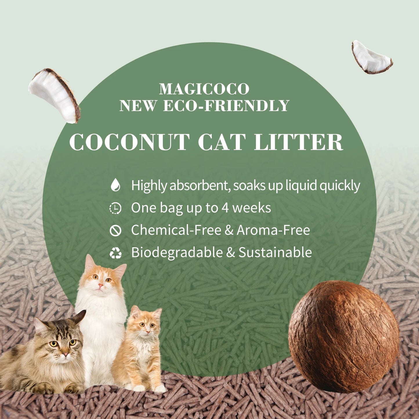 Coconut Cat Litter 10LBS 99% Deodorized Odor Control Low Tracking & Flushable Strong Clumbing Cat Litter Cat Sand