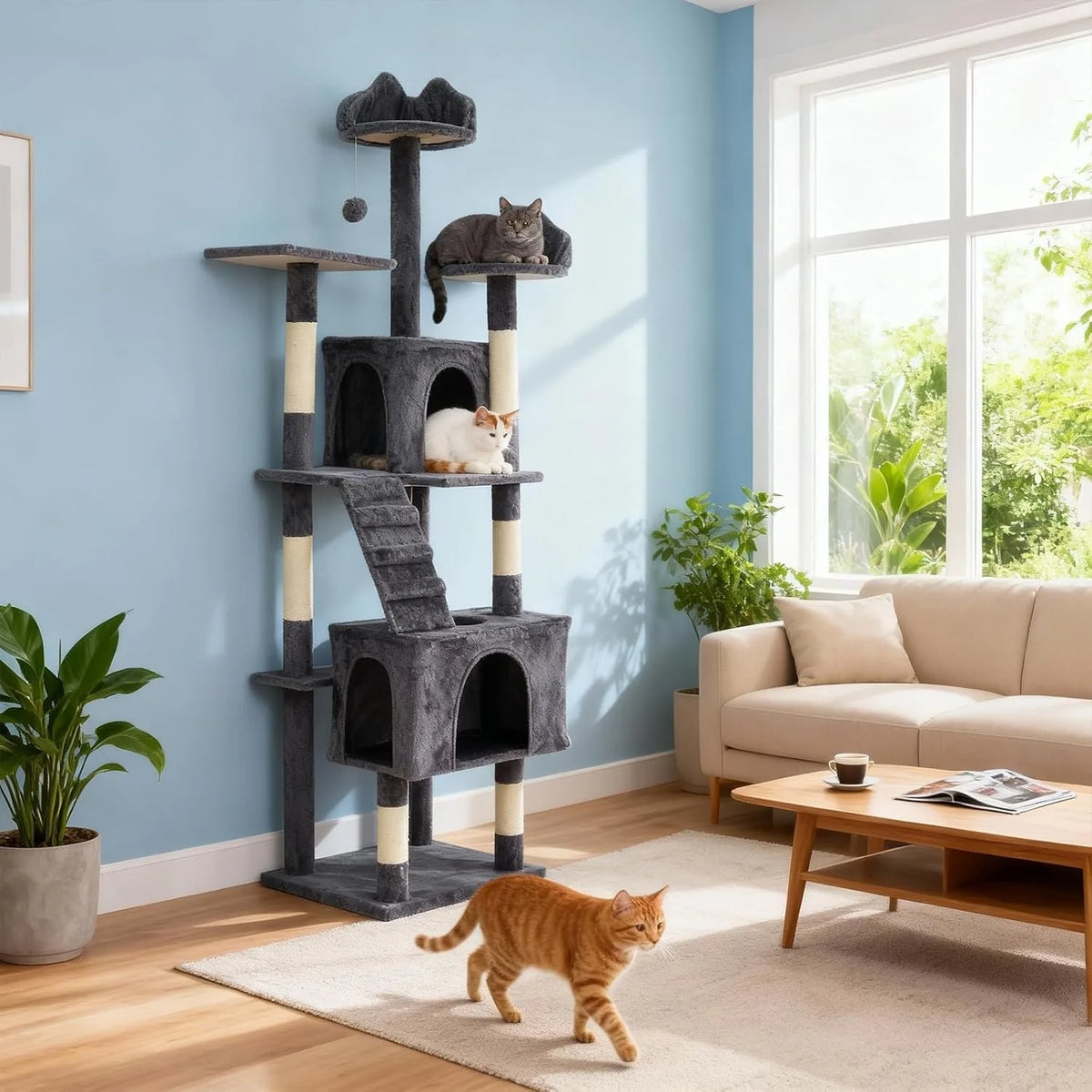 Premium Multi Level Cat Tree With Scratching Posts And Hammock