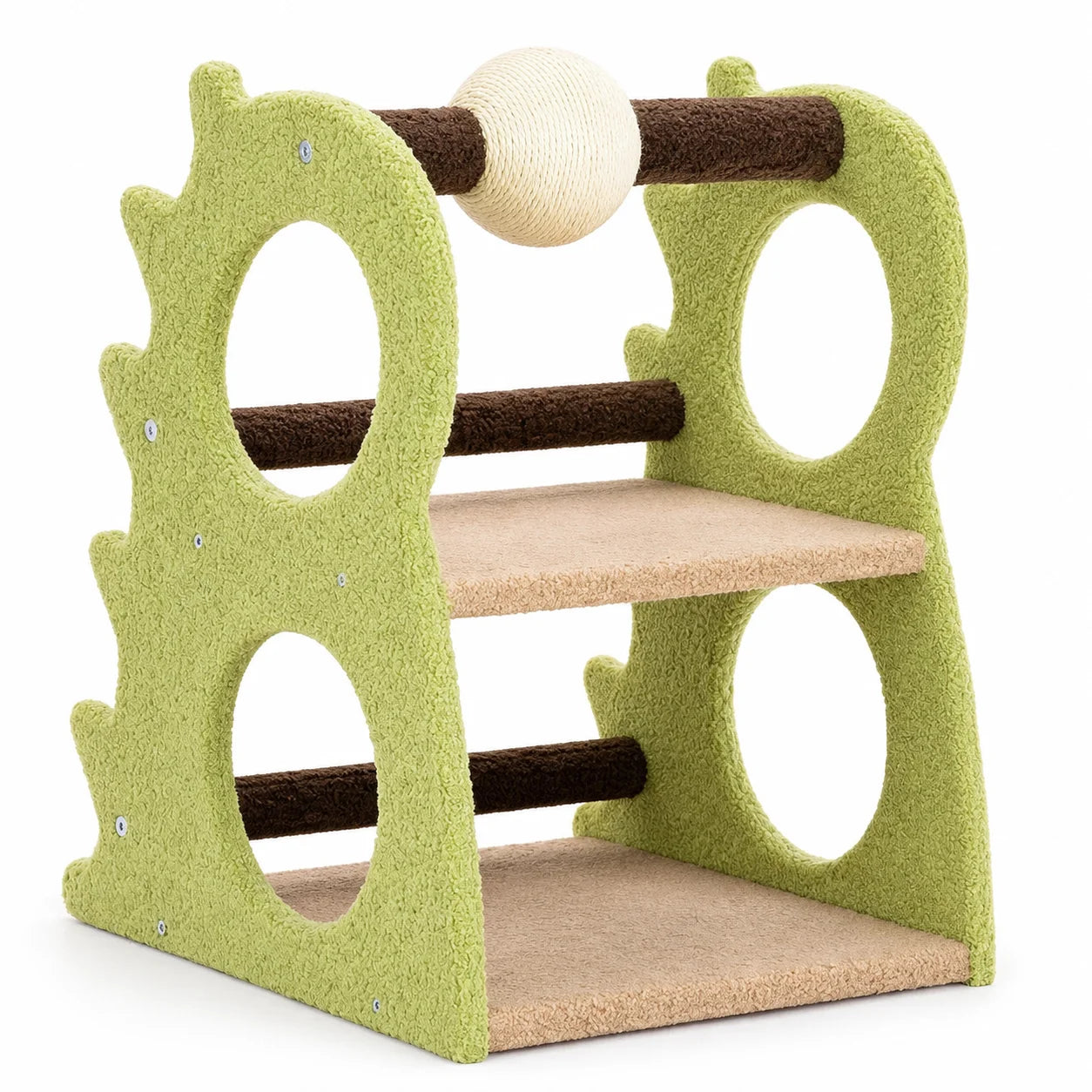 Two Level Indoor Cat Tree with Cozy Resting Platforms and Rotating Sisal Scratching Ball