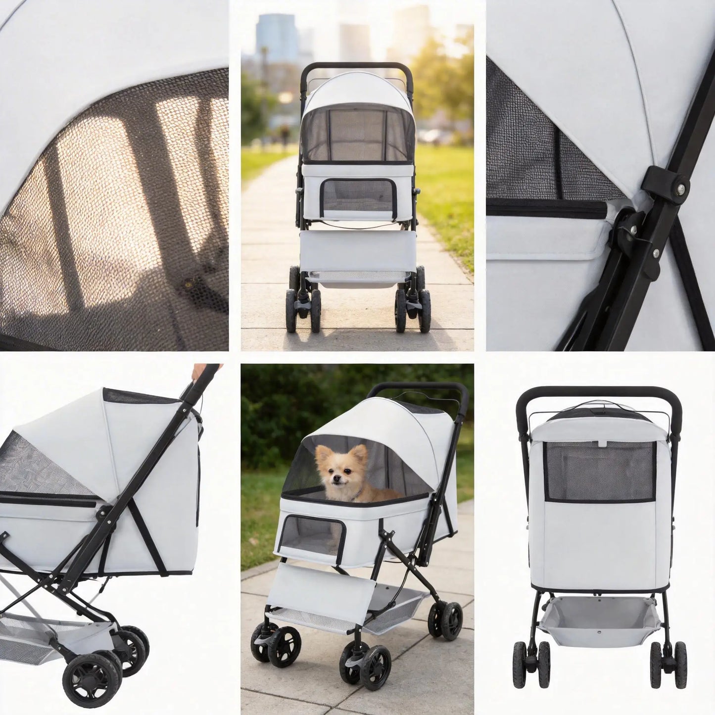 Premium Pet Stroller With Large Space, 4-wheel Stable Pet Cart for Small Medium Dogs Cats, Portable Travel Stroller for Camping