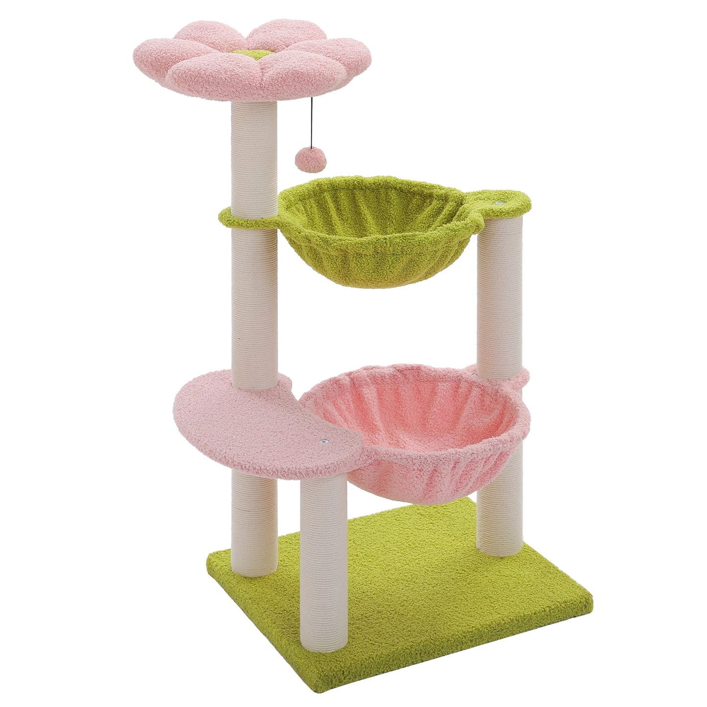 Flower Cat Tree with 2 Cozy Hammocks Sisal Scratching Posts Soft Top Perch Small Cat Tower for Indoor Kitty Cat Furniture Cat Toys