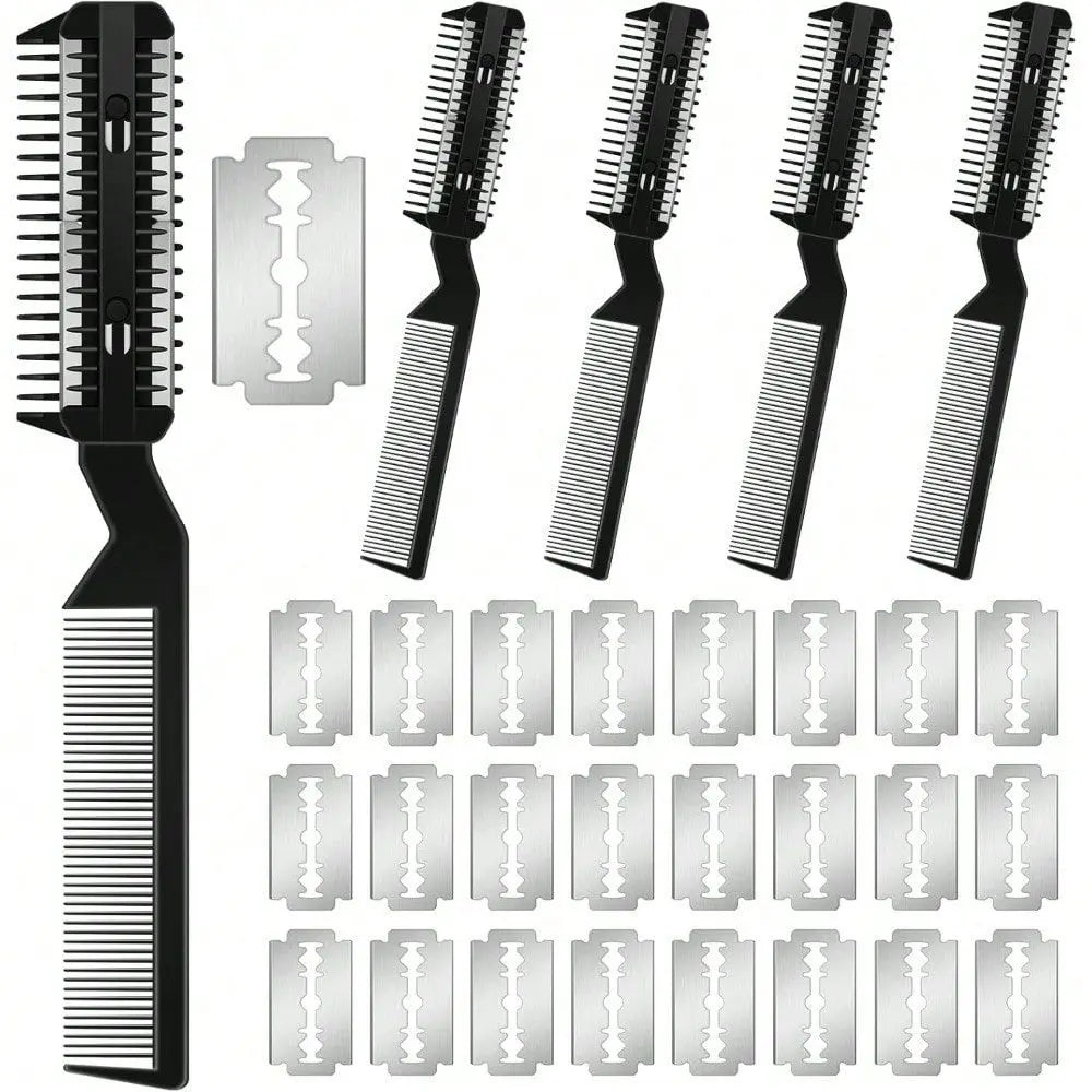 Pet Grooming Tool 5Piece Dog Hair Razor Comb Set With 25 Extra Blades For Dogs And Cats Black
