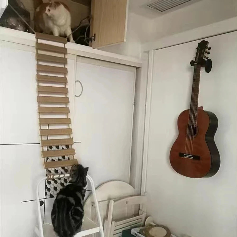 39.4" Cat Bridge for Cage Sisal Rope Ladder Wooden Pet Furniture Kitten Step Scratcher Toys Scratching Post Tree Cat Accessories