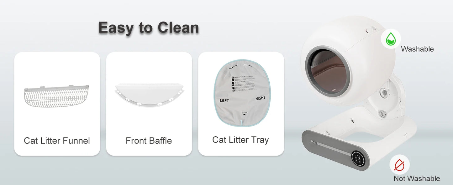 DOEL Self Cleaning Cat Litter Box 65L Automatic Cat Litter Box w/ Trash Bag & Litter Mat Smart Cat Toilet App Control 2.4G WiFi