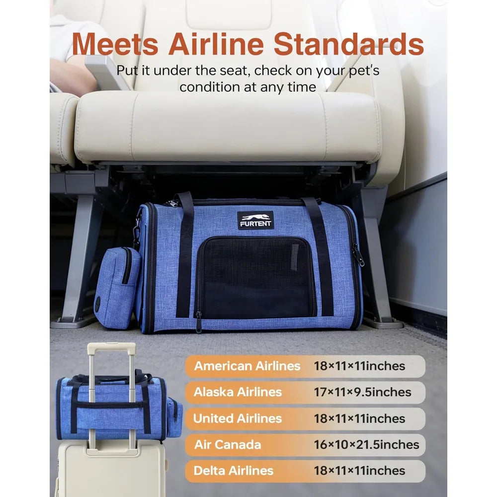 Airline Approved Soft Sided Cat Carrier With Litter Box Up To 15 Lbs