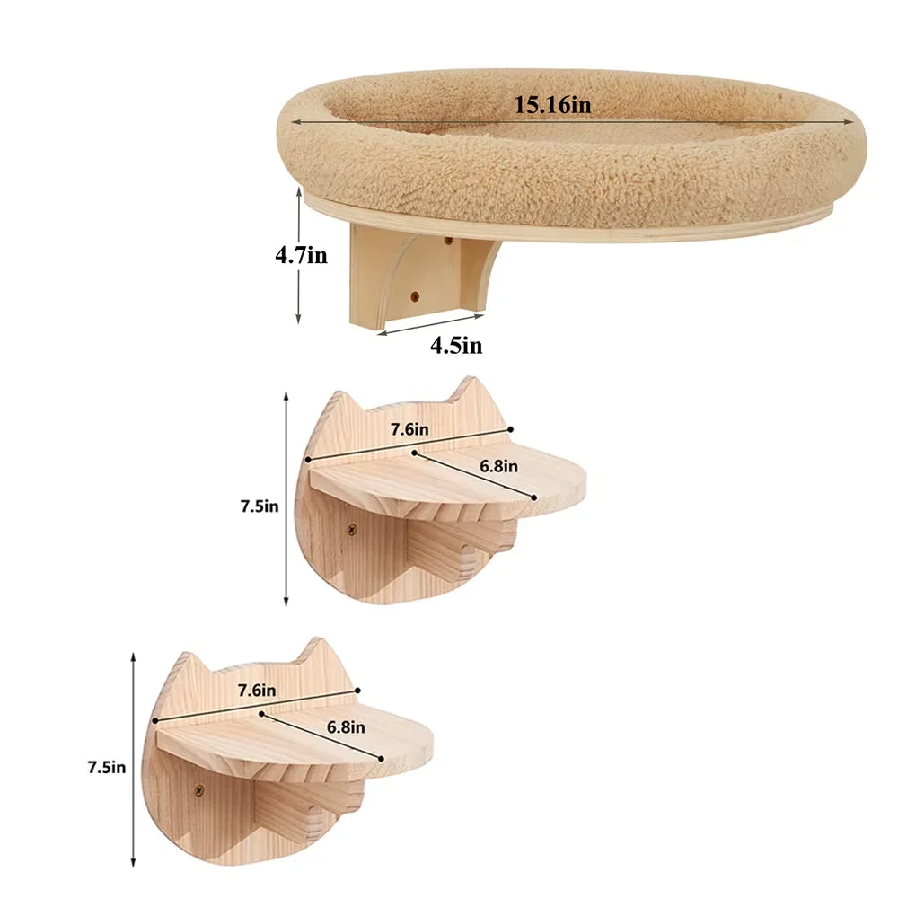 CWV Wall Mounted Cat Climbing Ladder Hammock Scratching Post Perch