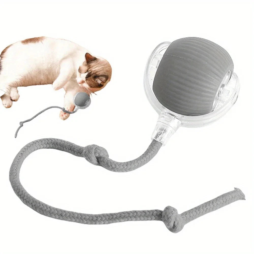 【In Stock】Smart Automatic Cat Rolling Ball USB Rechargeable LED Interactive Toy with Rope Tail Indoor Kitty Self Play Toy