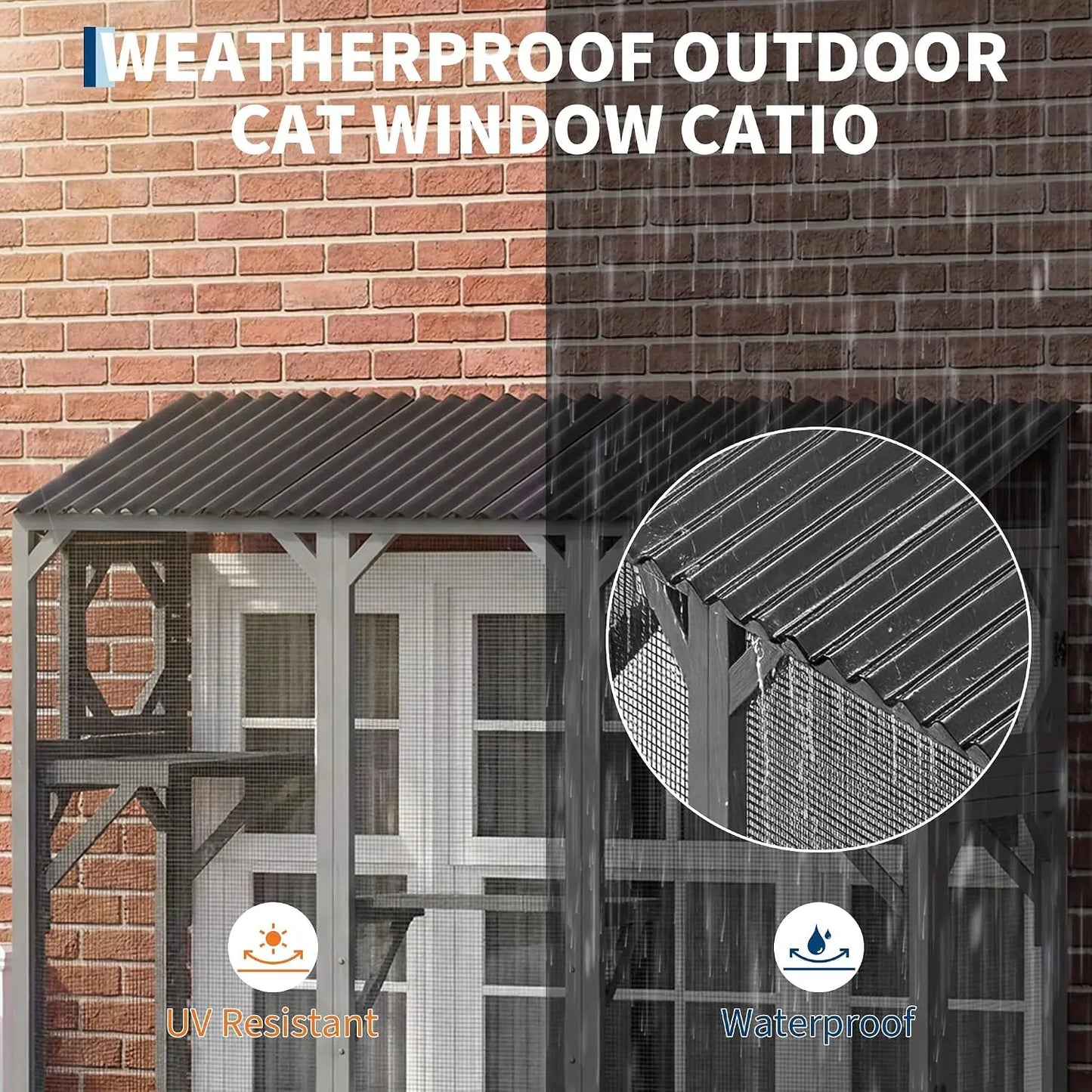 68 Inch Window Catio Wooden Cat Enclosure Large Expandable Cat Window Box With Wooden Cat Perch For Multiple Cats Sunbathing Birdwatching And Napping For Backyard