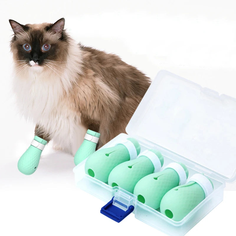 Adjustable Silicone Cat Claw Protector Bath Anti-Scratch Cat Shoes For Cat Pet Bath Wash Boots Cat Paw Nail Cover Pet Grooming S